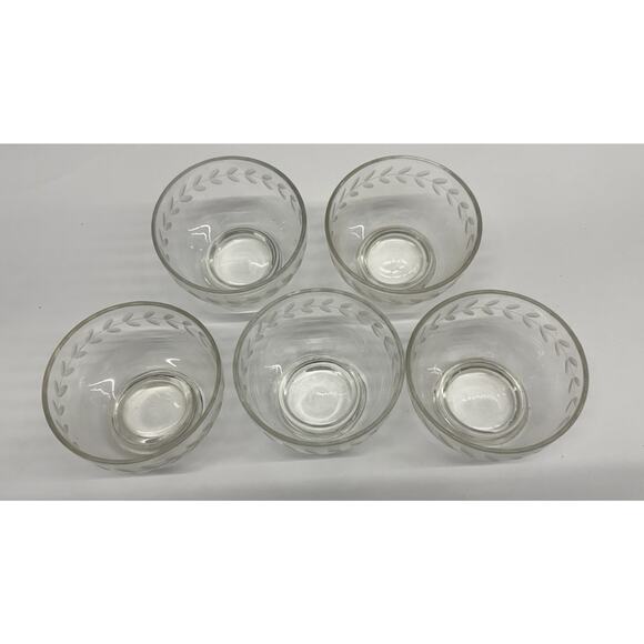 Anchor Hocking Etched Bowls Laurel VTG Footed Dessert Custard Ice Cream Pudding - Picture 3 of 5